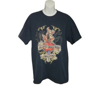 Vintage 1998 Planet Hollywood Orlando T-Shirt M Black Tattoo Dagger Heart Y2K 90
